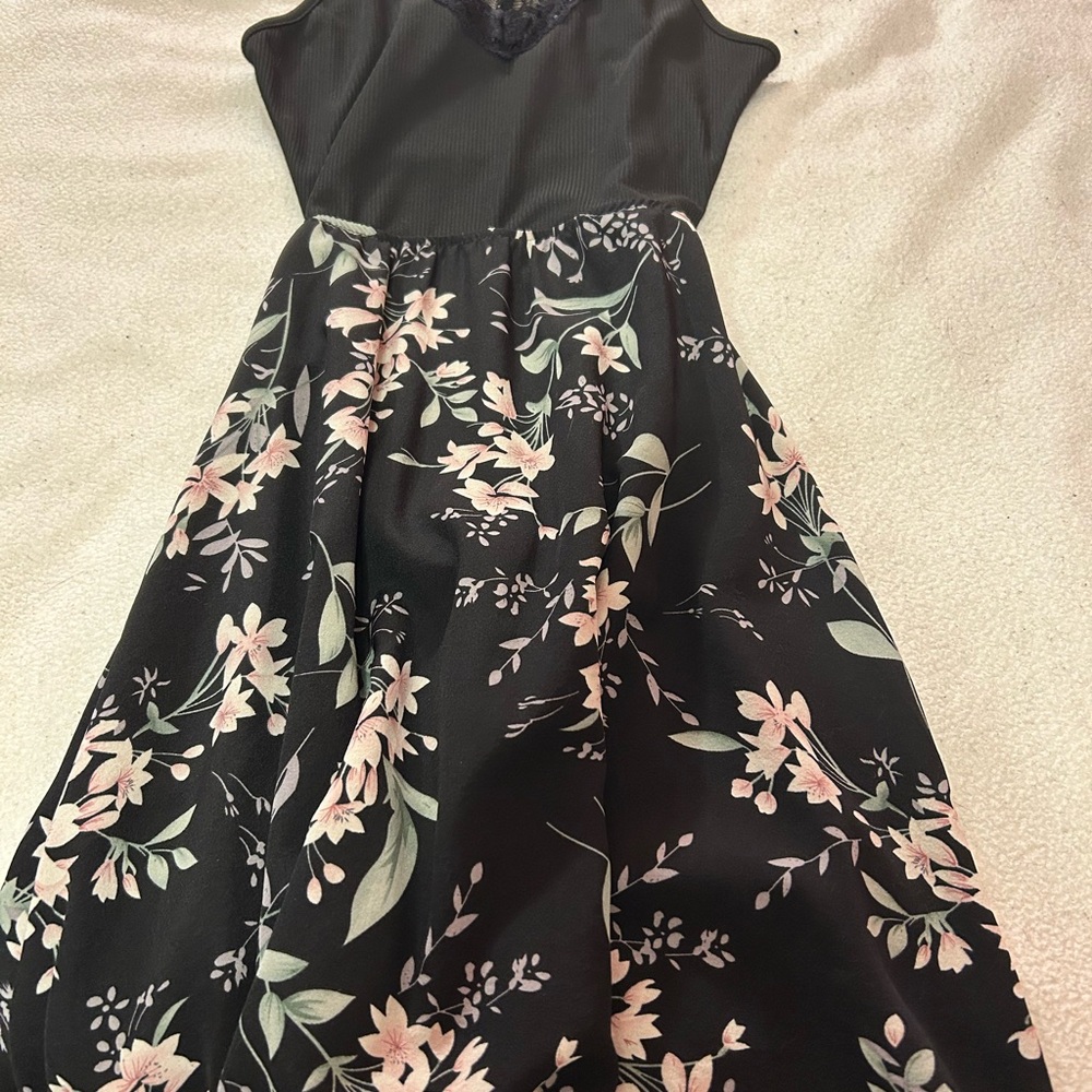 SHEIN Black and Pink Floral Mini Dress